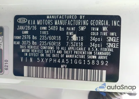 2016 Kia Sorento Ex from USA, damaged, VIN 5XYPH4A51GG158392